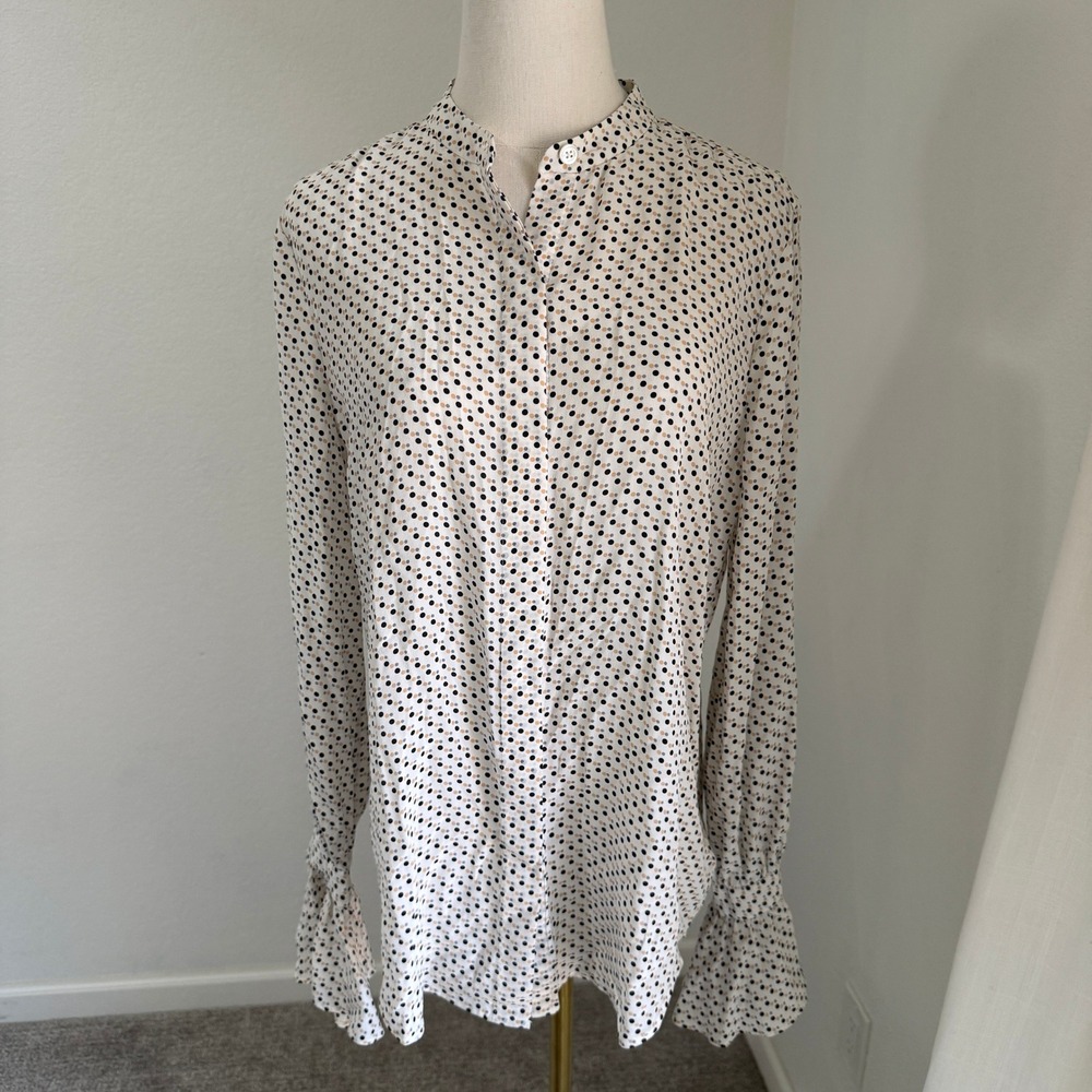 Equipment Femme Silk Polka Dot Blouse Medium French Office Retro Parisian Luxury